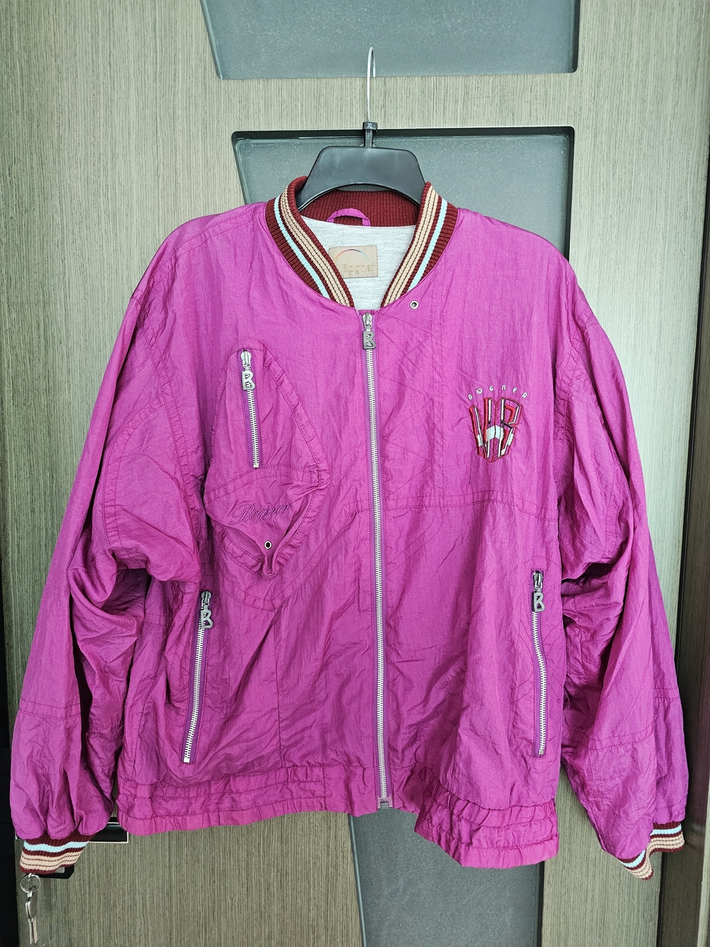 Bogner Womens Magenta Vintage Nylon Oversized 80s 90s Bomber Jacket Size 36 S M